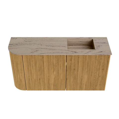 Mondiaz JOYA-DLUX Meuble de salle de bains - 81,6cm - arrondi gauche couleur Chêne - Vasque FAYE position Droite Sans trou de robinet couleur Arena SW1423917