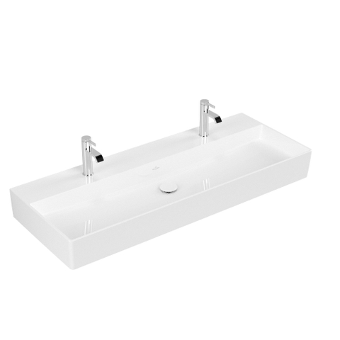 Villeroy & Boch memento 2.0 wastafel onderzijde - geslepen - 120x47cm - zonder overloop - 2 kraangaten CeramicPlus - White Alpine (glans wit) SW358465