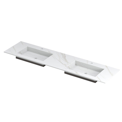 INK Post wastafel - 180x45x1cm - 2 wasbakken - 2 kraangaten - keramiek Calacatta mat SW693541