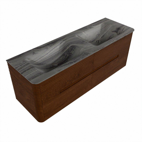 Mondiaz CIRO-DLUX Badkamermeubelset - 140x45x50cm - Solid surface wastafel Sombra - 2 wasbak Dubbel - 2 kraangaten - 4 lades - Ruby SW1531945