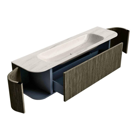 MONDIAZ KURVE-DLUX Meuble de salle de bains 170 cm arrondi Gauche + Droite couleur Shadow avec 1 tiroir et 2 portes. Lavabo BIG LARGE Central sans trou de robinet Meli. SW1431801