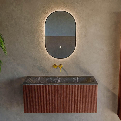 Mondiaz KURVE-DLUX Ensemble de meuble de salle de bains - 100x46x40cm - 1 tiroir - lavabo solid surface - central - sans trou de robinet - Ruby SW1416038