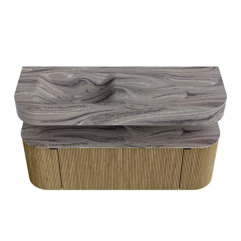 MONDIAZ THOR-DLUX Meuble de salle de bains 130cm arrondi gauche + droite couleur Dusk avec 1 tiroir et 2 portes. Vasque suspendue CLOUD Gauche sans trou de robinet couleur Sombra. SW1464065