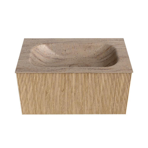 MONDIAZ KURVE-DLUX 80cm badmeubel kleur Oak met 1 lade en 0 deuren. Wastafel BIG SMALL Midden zonder kraangat Saba. SW1433060