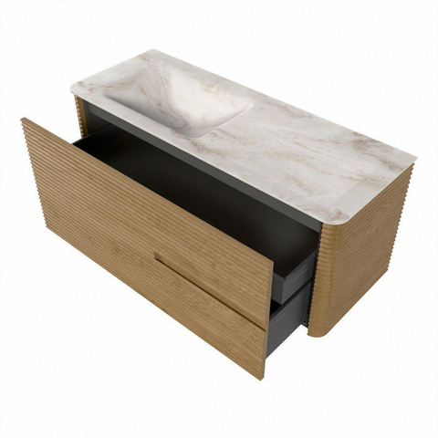 Mondiaz CIRO-DLUX Ensemble de meubles de salle de bains - 120x45x50cm - lavabo en solid surface Frappe - 1 vasque à gauche - 1 trou de robinet - 2 tiroirs - Chêne SW1530842