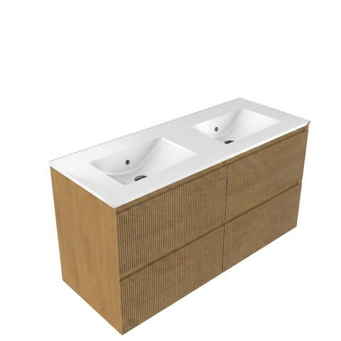 Saniclass Holz Atelier Badkamermeubelset - 120x45x60cm - keramische wastafel wit - 2 wasbakken - 2 kraangaten - 2 lades - Eiken Natural SW1441844