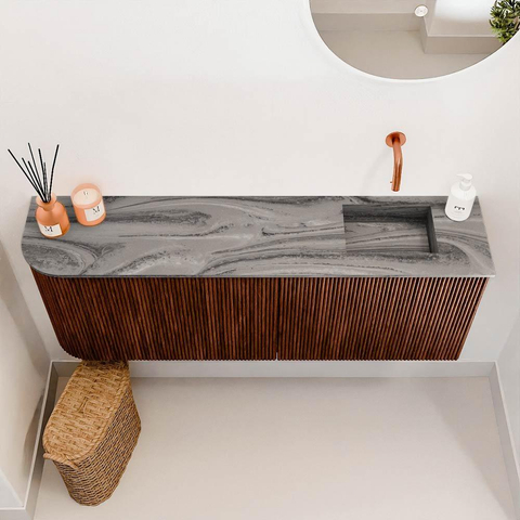 Mondiaz JOYA-DLUX 111.6cm toiletmeubel - ronding links kleur Ruby - Wastafel FAYE positie Rechts Zonder kraangat kleur Sombra. SW1425708