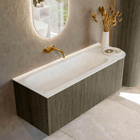 Mondiaz KURVE-DLUX Ensemble de meubles de salle de bains - 125x46x40cm - 1 tiroir - 1 porte - lavabo solid surface - gauche - sans trou de robinet - Shadow SW1414049