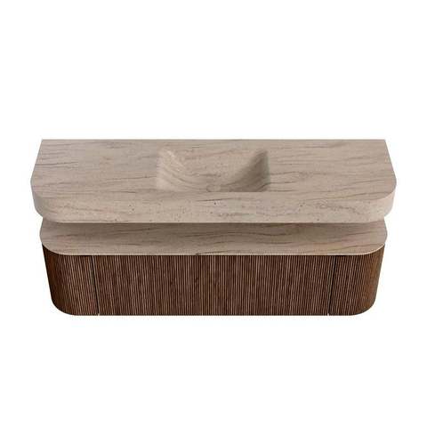 MONDIAZ THOR-DLUX 160cm meuble de salle de bains arrondi gauche + droite couleur Walnut avec 1 tiroir et 2 portes. Vasque suspendue CLOUD Milieu sans trou de robinet couleur Saba. SW1465356