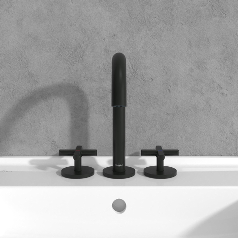 Villeroy & Boch Loop & Friends wastafeluitloop set - met kruisgreep - mat zwart SW974349