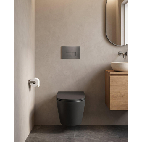 QeramiQ Dely Pack WC - 36.3x51.7cm - à fond creux - sans bride - réservoir encastré Geberit UP720 - abattant WC softclose 35 mm - plaque de commande gunmetal - boutons ronds - blanc mat SW1428339