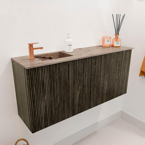 Mondiaz JOYA-DLUX 90cm toiletmeubel - kleur Shadow - Wastafel FAYE positie Links 1 kraangat kleur Arena. SW1424797