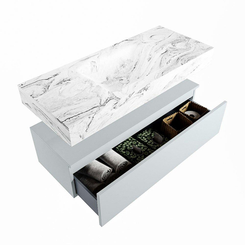 Mondiaz ALAN-DLUX Ensemble de meuble - 110cm - meuble Clay mat - 1 tiroir - Lavabo Cloud Glace suspendu - vasque Centre - 1 trou de robinet SW806273