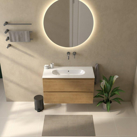 Saniclass Holz Pure Badkamermeubelset - 100x45x73.9cm - Chaci keramische wastafel wit - 1 wasbak - zonder kraangat - 2 lades - mat eiken natural (hout) SW1478814