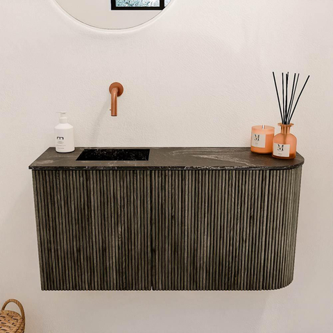 Mondiaz JOYA-DLUX 81.6cm toiletmeubel - ronding rechts kleur Shadow - Wastafel FAYE positie Links Zonder kraangat kleur Lava. SW1422875