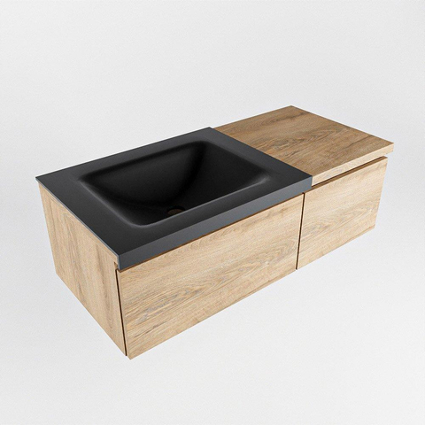 MONDIAZ BUKLA meuble de salle de bain 100cm avec module 40 couleur Chêne blanchi avec 2 tiroirs. Lavabo CLOUD gauche 1 trou de robinet couleur Urbaine. SW1382029