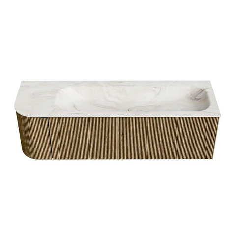 Mondiaz KURVE-DLUX Ensemble meuble de salle de bain - 145x46x40cm - 1 tiroir - 1 porte - lavabo solid surface - droite - 1 trou de robinet - Dusk SW1415166