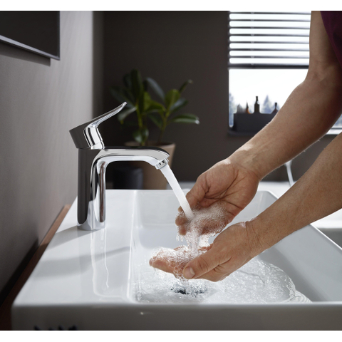 Hansgrohe Metris 1 greeps wastafelkraan - 110 met trekwaste - hoogglans chroom 0450906
