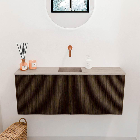 Mondiaz JOYA-DLUX 100cm meuble de salle de bains - couleur Walnut - Vasque FAYE position Milieu Sans trou de robinet couleur Saba. SW1424659