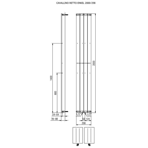 Plieger Cavallino Retto radiateur décoratif vertical simple raccordement central 2000x298mm 666W blanc 7255291