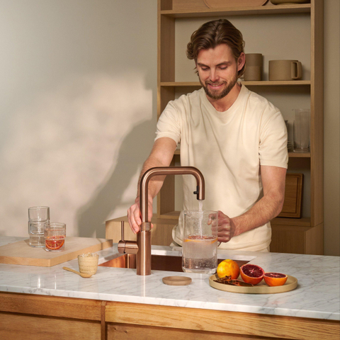 Quooker Flex Square kokendwaterkraan - draaibare & uittrekbare uitloop - Combi+ reservoir - Warm / kokend water - rose koper SW1442004
