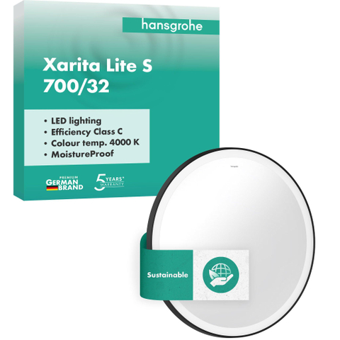 Hansgrohe Xarita Lite S spiegel – rond Ø70 cm – LED-verlichting – voor wandschakelaar – Zwart mat SW1165032