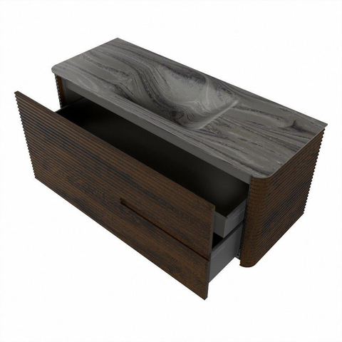Mondiaz CIRO-DLUX Meuble de salle de bains - 120x45x50cm - Plan vasque solid surface Sombra - 1 vasque au milieu - 1 trou de robinet - 2 tiroirs - Noyer SW1530830