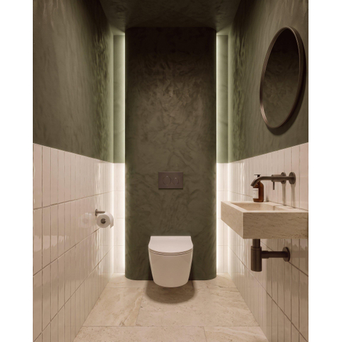 QeramiQ Dely Swirl Ensemble de toilette - réservoir encastré QeramiQ Flush - abattant slim - plaque de commande en pierre naturelle marbre foncé - boutons ronds - blanc brillant SW1578487