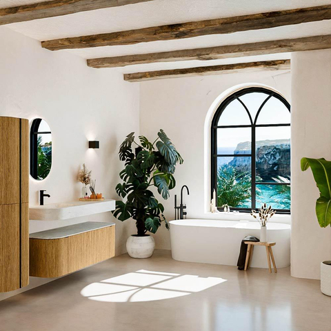 MONDIAZ THOR-DLUX Meuble de salle de bains 140cm arrondi gauche + droite couleur Oak avec 1 tiroir et 2 portes. Vasque suspendue CLOUD Gauche 1 trou de robinet couleur Opalo. SW1463946