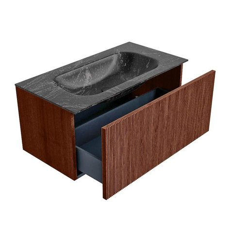 Mondiaz KURVE-DLUX Ensemble meuble de salle de bains - 90x46x40cm - 1 tiroir - vasque solid surface - centre - 1 trou de robinet - Ruby SW1416037