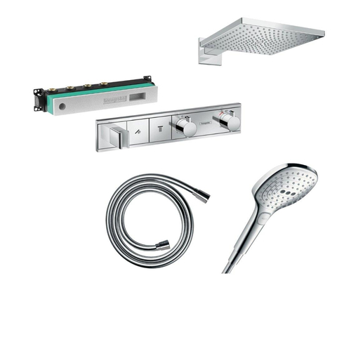 Hansgrohe Raindance e Square - doucheset - hoofddouche - handdouche - douchekraan - doucheslang - inbouwdeel douchekraan - hoogglans chroom SW1208489