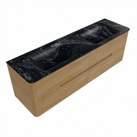 Mondiaz CIRO-DLUX Badkamermeubelset - 160x45x50cm - Solid surface wastafel Lava - 2 wasbak Dubbel - zonder kraangaten - 4 lades - Oak SW1530973