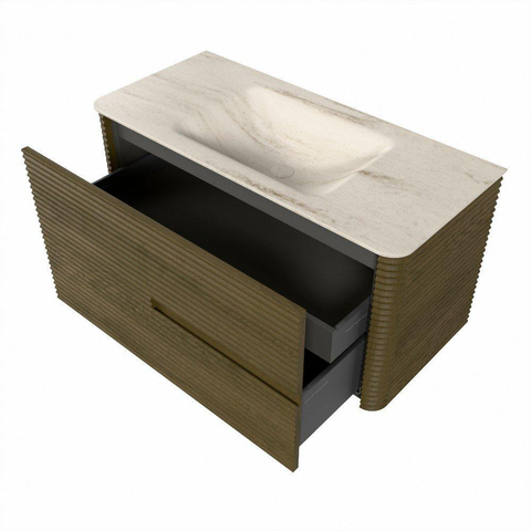 Mondiaz CIRO-DLUX Meuble de salle de bains - 100x45x50cm - Plan vasque Solid surface Meli - 1 vasque Centérale - 1 trou de robinet - 2 tiroirs - Dusk SW1533141
