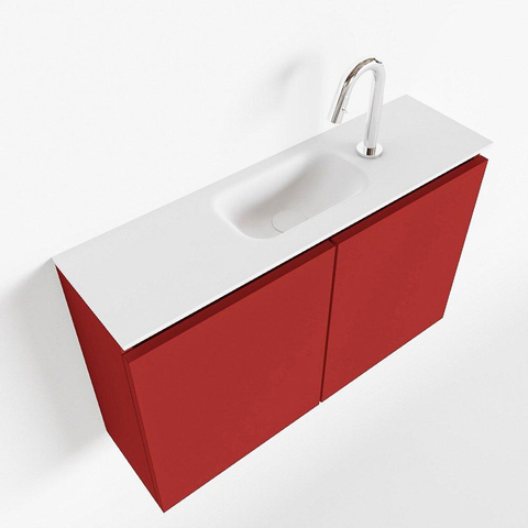MONDIAZ TURE Toiletmeubel 80x23x50cm met 1 kraangaten 2 deuren fire mat Wastafel Eden midden Solid Surface Wit SW475018