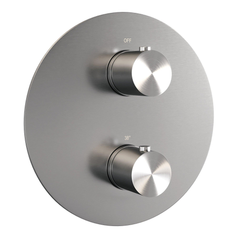 BRAUER Édition Brossée douche à l'italienne thermostatique encastrée - 3 voies - rond - ensemble 75 - douche principale de 20 cm - bras mural courbé - douchette à main - flexible de douche - coude mural - inox brossé PVD SW1159143