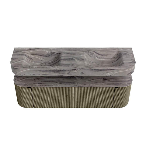 MONDIAZ THOR-DLUX 160cm meuble de salle de bains arrondi gauche + droite couleur Shadow avec 1 tiroir et 2 portes. Vasque suspendue CLOUD Double 2 trous de robinet couleur Sombra. SW1465395