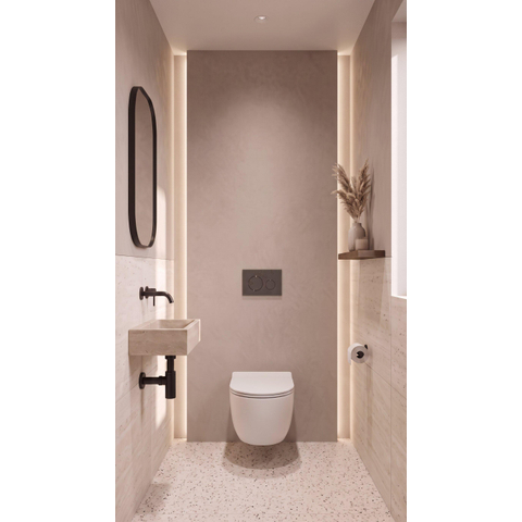 QeramiQ Dely Toiletset - inbouwreservoir Qeramiq Flush - 35mm zitting - natuursteen donker marmeren bedieningsplaat - ronde knoppen - mat wit SW1579151