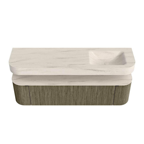MONDIAZ THOR-DLUX 170cm meuble de salle de bains arrondi gauche + droite couleur Shadow avec 1 tiroir et 2 portes. Vasque suspendue CLOUD Droite 1 trou de robinet couleur Meli. SW1465776