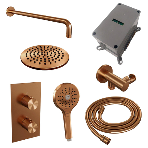 BRAUER Copper Carving inbouw regendoucheset – Ø20 cm hoofddouche – 40 cm gebogen wandarm – ronde handdouche – met omstel SW715767