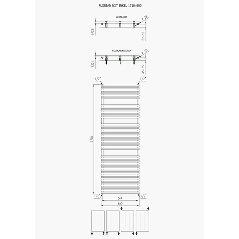Plieger Florian Nxt radiateur design simple horizontal 1710x600mm 1046W blanc 7255096