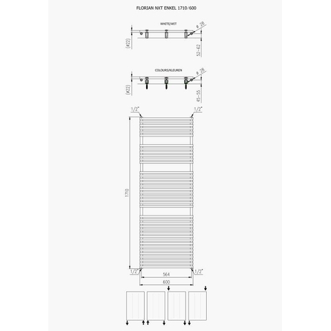 Plieger Florian Nxt Radiateur design horizontal simple 1710x600mm 975watt blanc 7255096