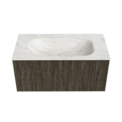 Mondiaz KURVE-DLUX Badkamermeubelset - 90x46x40cm - 1 lade - wastafel solid surface - midden - zonder kraangat - Shadow SW1414442