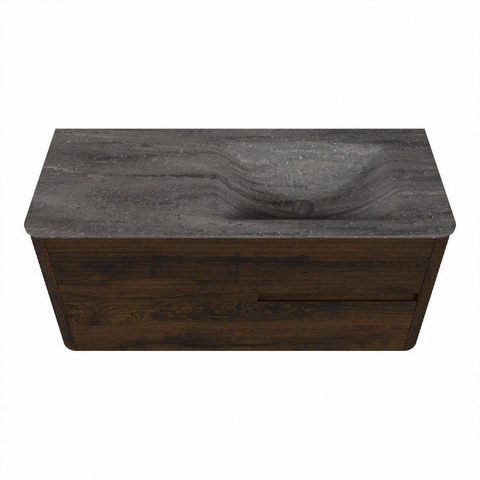 Mondiaz CIRO-DLUX Badkamermeubelset - 110x45x50cm - Solid surface wastafel Oza - 1 wasbak Rechts - zonder kraangaten - 2 lades - Walnut SW1530615