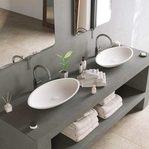 Ideavit Solidjazz opbouw wastafel 60x35x9cm ovaal 0 kraangaten 1 wasbak Solid surface wit OUTLETSTORE STORE42735