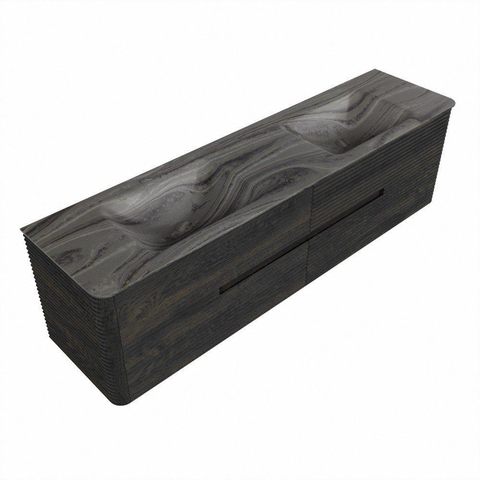 Mondiaz CIRO-DLUX Badkamermeubelset - 180x45x50cm - Solid surface wastafel Sombra - 2 wasbak Dubbel - 2 kraangaten - 4 lades - Shadow SW1532785