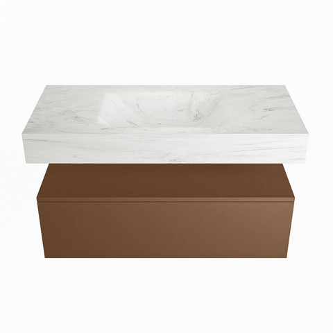 Mondiaz ALAN-DLUX Ensemble de meuble - 100cm - meuble Rust mat - 1 tiroir - Lavabo Cloud Opalo suspendu - vasque Centre - 0 trous de robinet SW806598