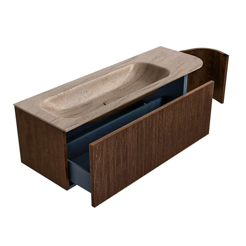 MONDIAZ KURVE-DLUX 135cm badmeubel ronding Rechts kleur Walnut met 1 lade en 1 deur. Wastafel BIG MEDIUM Links zonder kraangat Saba. SW1433185