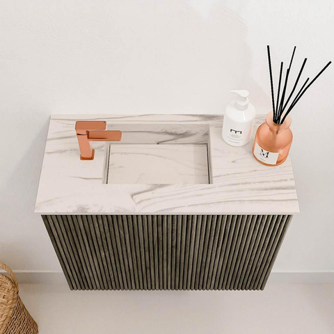 Mondiaz JOYA-DLUX 50cm toiletmeubel - kleur Shadow - Wastafel FAYE positie Links 1 kraangat kleur Nata. SW1424945