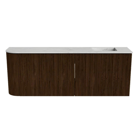 Mondiaz JOYA-DLUX Meuble de salle de bains 111,6cm - arrondi gauche couleur Noyer - Vasque FAYE position Droite Sans trou de robinet couleur Opalo SW1426207