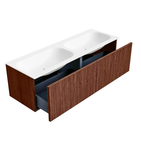 Mondiaz KURVE Badkamermeubelset - 140x46x40cm - 2 lade - wastafel solid surface - dubbel - zonder kraangat - Ruby SW1415324